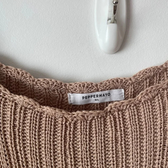 Peppermayo Scoop Neck Long  Sleeve Crochet Maxi Dress Striped Neutral Size M/L - Picture 7 of 8